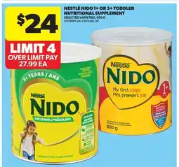 Real Canadian Superstore NESTLÉ NIDO 1+ OR 3+ TODDLER NUTRITIONAL SUPPLEMENT, 850 G offer
