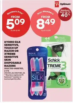 Real Canadian Superstore SCHICK XTREME 3, HYDRO SILK SENSITIVE, TOUCH UP RAZOR, 2-4'S offer
