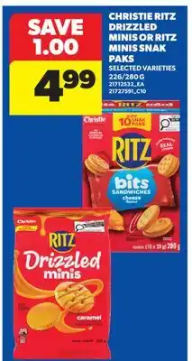 Real Canadian Superstore CHRISTIE RITZ DRIZZLED MINIS OR RITZ MINIS SNACK PAKS, 226/280 G offer