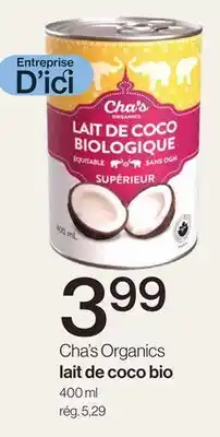 Avril Cha's Organics lait de coco bio offer