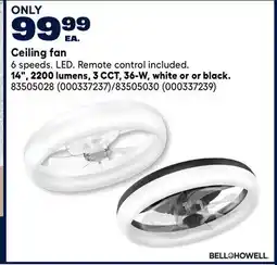 RONA Bell + Howell Ceiling fan 14, 2200 lumens, 3 CCT, 36-W, white or or black offer
