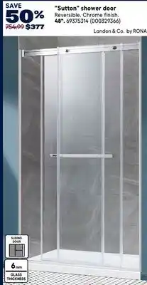 RONA Landon & Co. by RONA Sutton shower door Reversible. Chrome finish. 48 offer