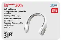 Home Hardware Wearable personal air cooler 3 speeds. Rechargeable. Lightweight offer