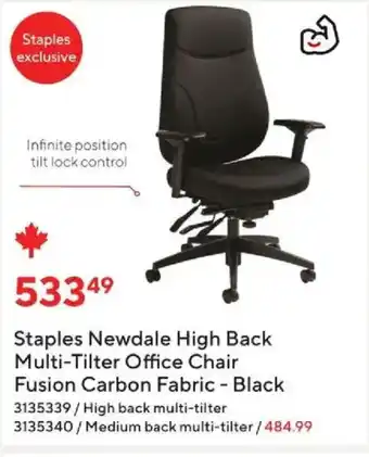 Staples Newdale High Back Multi-Tilter Office Chair Fusion Carbon Fabric - Black
