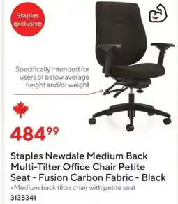 Staples Staples Newdale Medium Back Multi-Tilter Office Chair Petite Seat - Fusion Carbon Fabric - Black offer