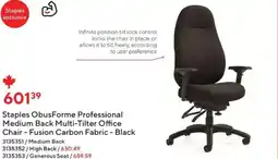 Staples Staples ObusForme Professional Medium Back Multi-Tilter Office Chair - Fusion Carbon Fabric - Black offer