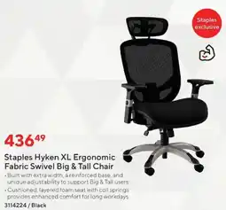 Staples Staples Hyken XL Ergonomic Fabric Swivel Big & Tall Chair offer