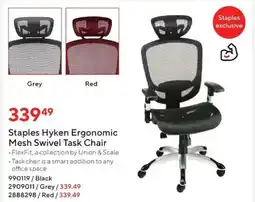 Staples Staples Hyken Ergonomic Mesh Swivel Task Chair offer