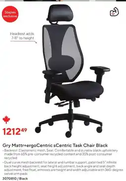 Staples Gry Mattr+ergoCentric sCentric Task Chair Black offer