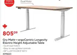 Staples Gry Mattr + ergoCentric Longevity Electric Height Adjustable Table offer