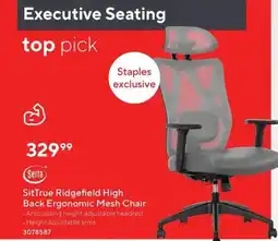 Staples SitTrue Ridgefield High Back Ergonomic Mesh Chair offer