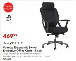 Staples Venetta Ergonomic Swivel Executive Office Chair - Black offer