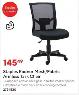 Staples Staples Radnor Mesh/Fabric Armless Task Chair offer