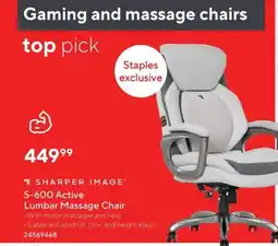 Staples S-600 Active Lumbar Massage Chair offer