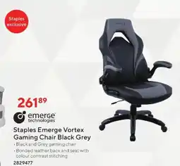 Staples Staples Emerge Vortex Gaming Chair Black Grey offer