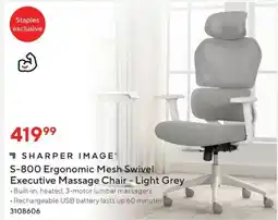 Staples S-800 Ergonomic Mesh Swivel Executive Massage Chair - Light Grey offer