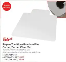 Staples Staples Traditional Medium Pile Carpet/Berber Chair Mat offer