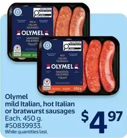 Walmart Olymel mild Italian, hot Italian or bratwurst sausages offer