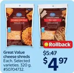 Walmart Great Value cheese shreds offer