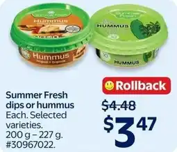 Walmart Summer Fresh dips or hummus offer