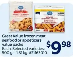 Walmart Great Value frozen meat, seafood or appetizers value packs offer