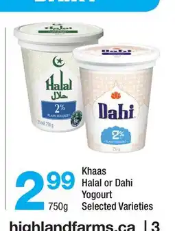 Highland Farms Khaas Halal or Dahi Yogourt offer