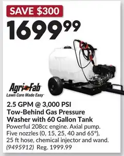 Princess Auto 2.5 GPM @ 3,000 PSI Tow-Behind Gas Pressure Washer with 60 Gallon Tank offer