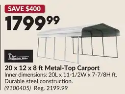 Princess Auto 20 x 12 x 8 ft Metal-Top Carport offer
