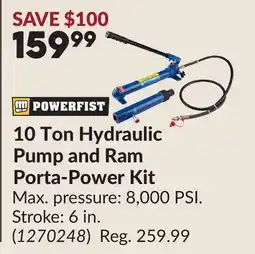 Princess Auto 10 Ton Hydraulic Pump and Ram Porta-Power Kit offer