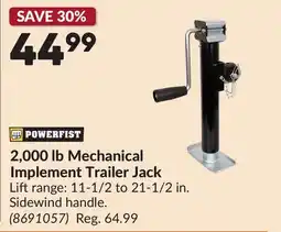 Princess Auto 2,000 lb Mechanical Implement Trailer Jack offer
