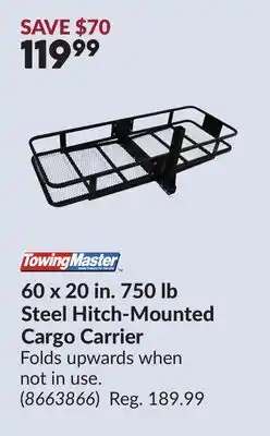 Princess Auto 60 x 20 in. 750 lb Steel Hitch-Mounted Cargo Carrier offer