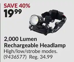 Princess Auto 2,000 Lumen Rechargeable Headlamp offer