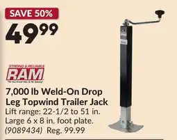 Princess Auto 7,000 lb Weld-On Drop Leg Topwind Trailer Jack offer
