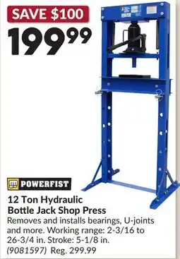 Princess Auto 12 Ton Hydraulic Bottle Jack Shop Press offer