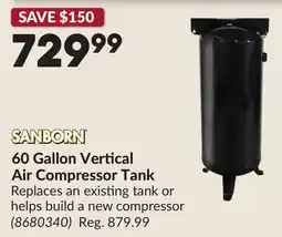 Princess Auto 60 Gallon Vertical Air Compressor Tank offer