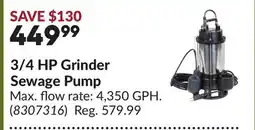 Princess Auto 3/4 HP Grinder Sewage Pump offer