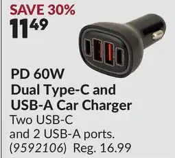 Princess Auto PD 60W Dual Type-C and USB-A Car Charger offer
