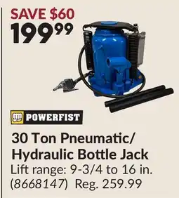Princess Auto 30 Ton Pneumatic/Hydraulic Bottle Jack offer