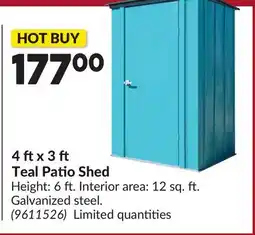 Princess Auto 4 ft x 3 ft Teal Patio Shed offer