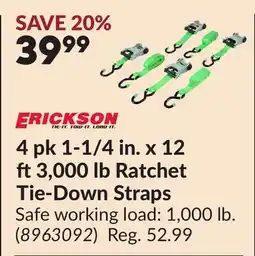 Princess Auto 4 pk 1-1/4 in. x 12 ft 3,000 lb Ratchet Tie-Down Straps offer