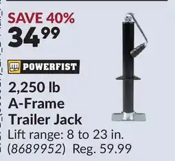 Princess Auto POWERFIST 2,250 lb A-Frame Trailer Jack offer