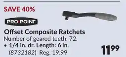 Princess Auto 1/4 in. dr. Length: 6 in. Offset Composite Ratchets offer