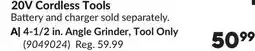 Princess Auto 4-1/2 in. Angle Grinder 20V Cordless Tools offer