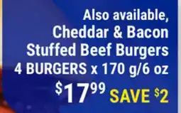 M & M Food Market Cheddar & Bacon Stuffed Beef Burgers offer