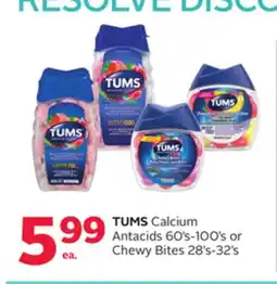 Rexall TUMS Calcium Antacids 60's-100's or Chewy Bites 28's-32's offer