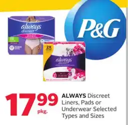 Rexall ALWAYS Discreet Liners, Pads or Underwear offer
