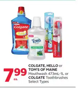 Rexall COLGATE, HELLO or TOM'S OF MAINE Mouthwash 473ml-1L or COLGATE Toothbrushes offer
