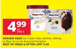 Rexall HÄAGEN-DAZS Ice Cream Tubs 400mL-450mL or Bars 3's or 4's Assorted Varieties offer