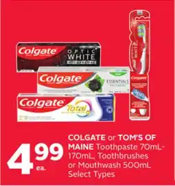 Rexall COLGATE or TOM'S OF MAINE Toothpaste 70mL-170mL, Toothbrushes or Mouthwash 500mL offer