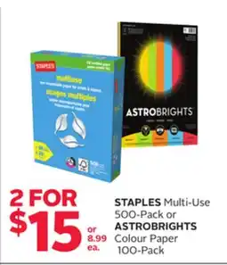 Rexall STAPLES Multi-Use 500-Pack or ASTROBRIGTHS Colour Paper 100-Pack offer